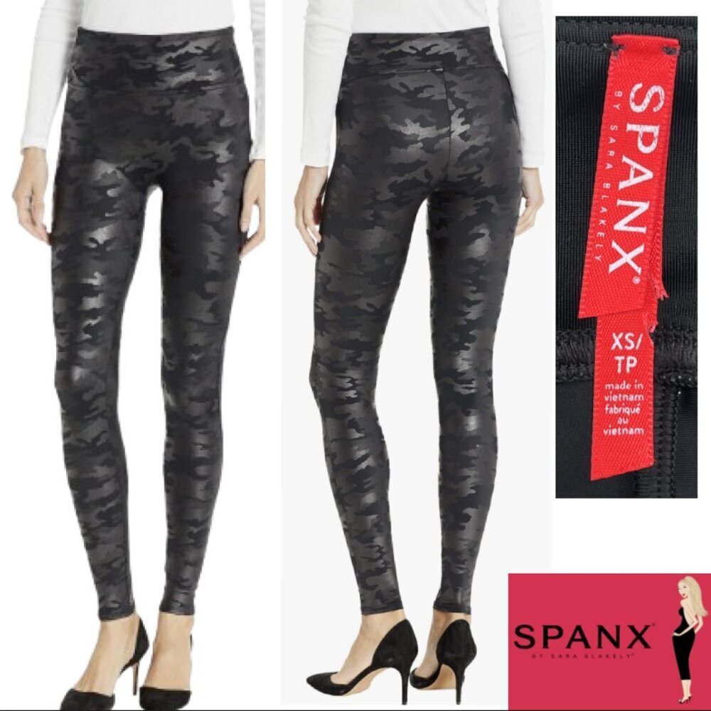 SPANX Faux Leather Camo Leggings Size‎ XS